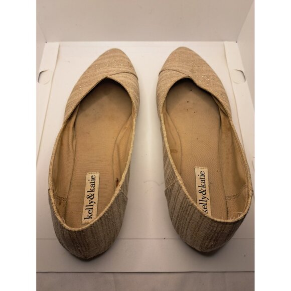 Kelly & Katie Nude Gold Metallic Sparkle Ballet Flat Mesh Womens Shoes 8.5 - Picture 2 of 6